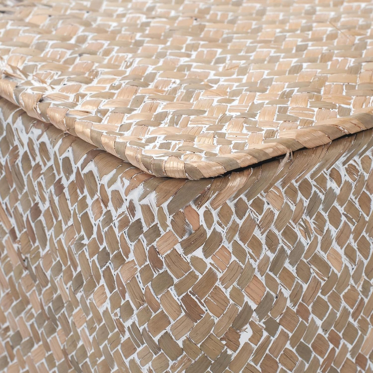 Wicker Basket with Lid, Seagrass Storage Basket, Woven Decorative Storage Baskets for Shelf