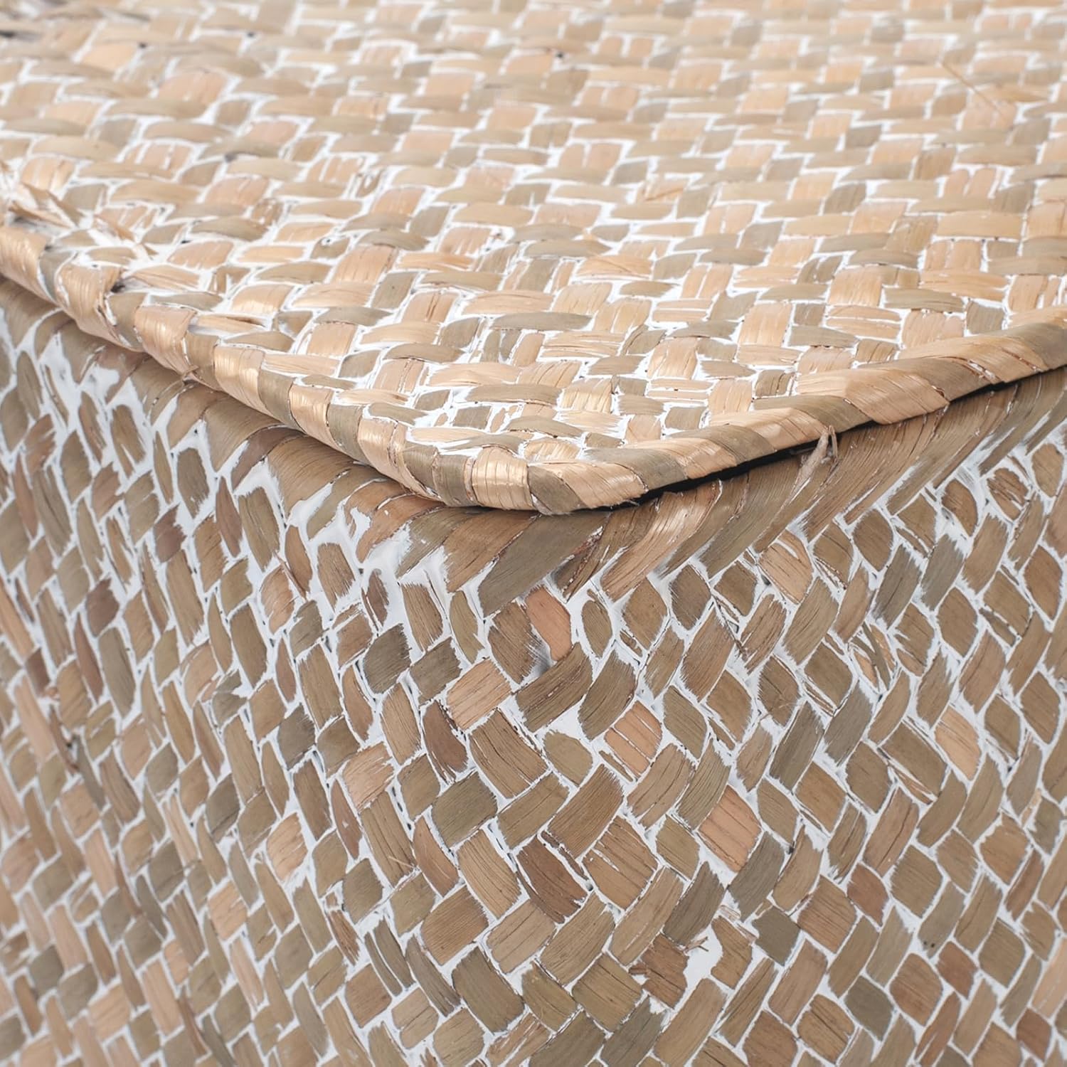Wicker Basket with Lid, Seagrass Storage Basket, Woven Decorative Storage Baskets for Shelf