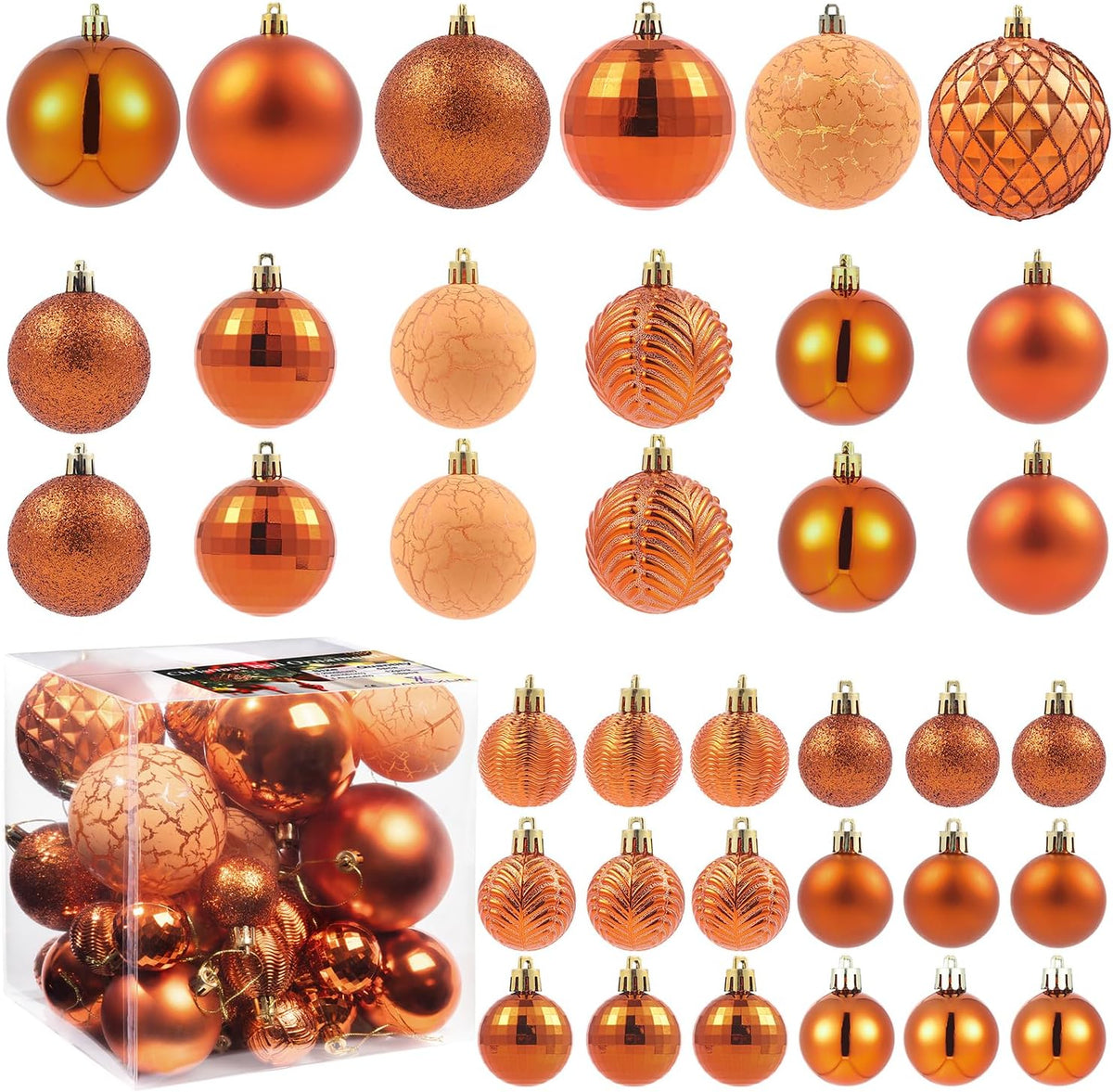 LANGXUN 36pcs Copper Orange Christmas Tree Decorations Balls, Bolas De Navidad, 2025 Christmas
