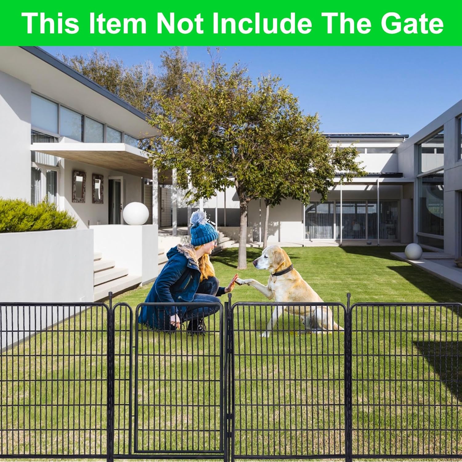 Tall Garden Fence Without Gate, 54 in(H) Dog Fences for The Yard, 8 Panels Total 17.7 Ft(L) Outdoor