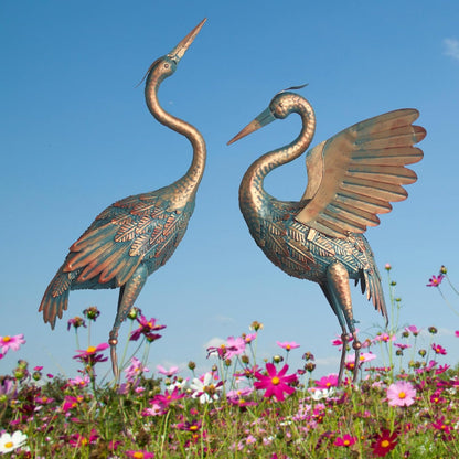 33-37 Inch Metal Crane Garden Statue Décor, Bird Heron Garden Sculpture & Statues, Outdoor