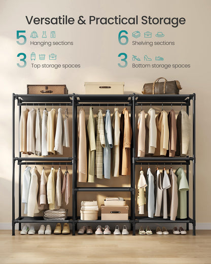SONGMICS Clothes Rack, Portable Closet, Heavy-Duty Wardrobe Closet Organizer with Hanging Rails and