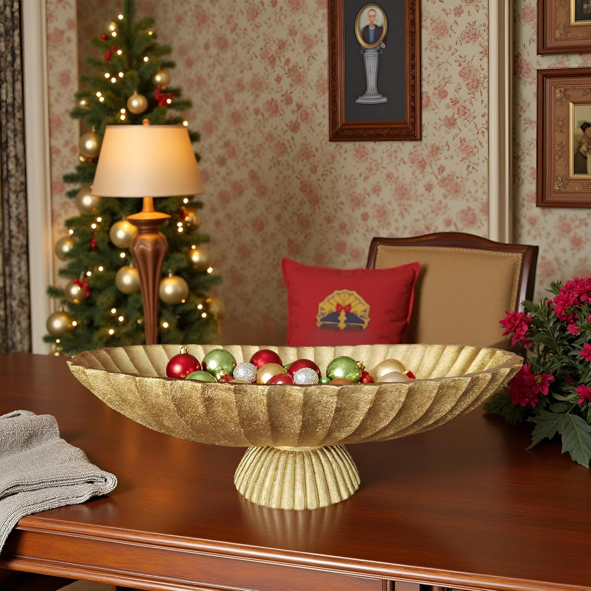 14.5" Large Decorative Long Bowl decor - Fluted Scalloped Decorative Bowls for Home Decor - Ruffle