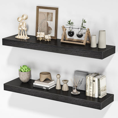Floating Shelves for Wall, 31.5" W x 6.7" D x 1.5" H, Wooden Wall Mounted Display Shelves with