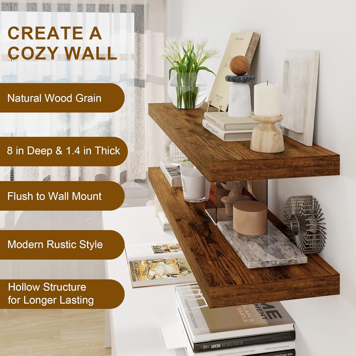 30 Inch Floating Shelves, Rustic Floating Wall Shelves 8 Inch Deep, 30 x 8 Floating Shelves for