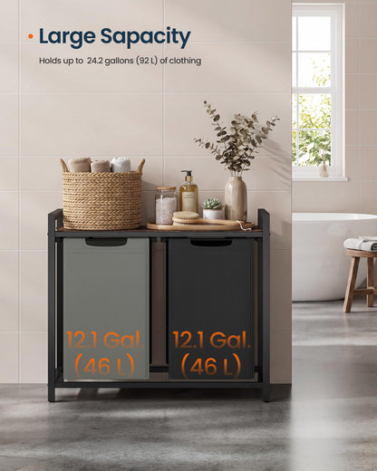 SONGMICS HOME Laundry Basket Sorter with Storage Shelf, Laundry Hamper with Metal Frame, 2 x 12.1