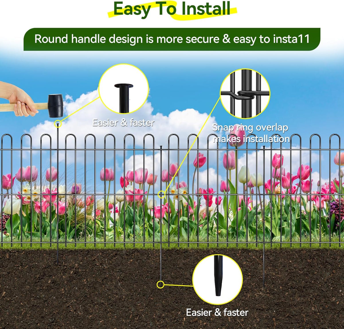 25 Panels Decorative Garden Fence, 50ft X 32in Rustproof Metal Animal Barrier Fence, No Dig Fence