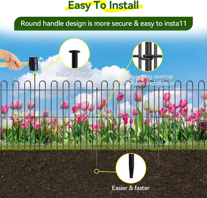 25 Panels Decorative Garden Fence, 50ft X 32in Rustproof Metal Animal Barrier Fence, No Dig Fence