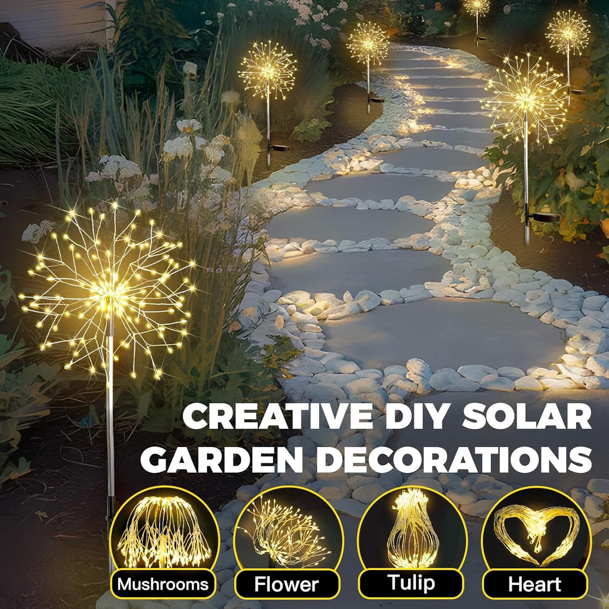 suddus Solar Garden Lights Outdoor Waterproof Decorative, 2Pack 150LED Firework Lights, Solar Fairy