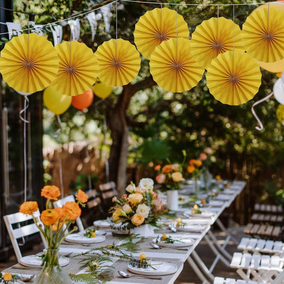 BARTHEW Yellow Birthday Decorations,DIY Yellow Paper Fans Hanging Decoration ,Party Supplies Party