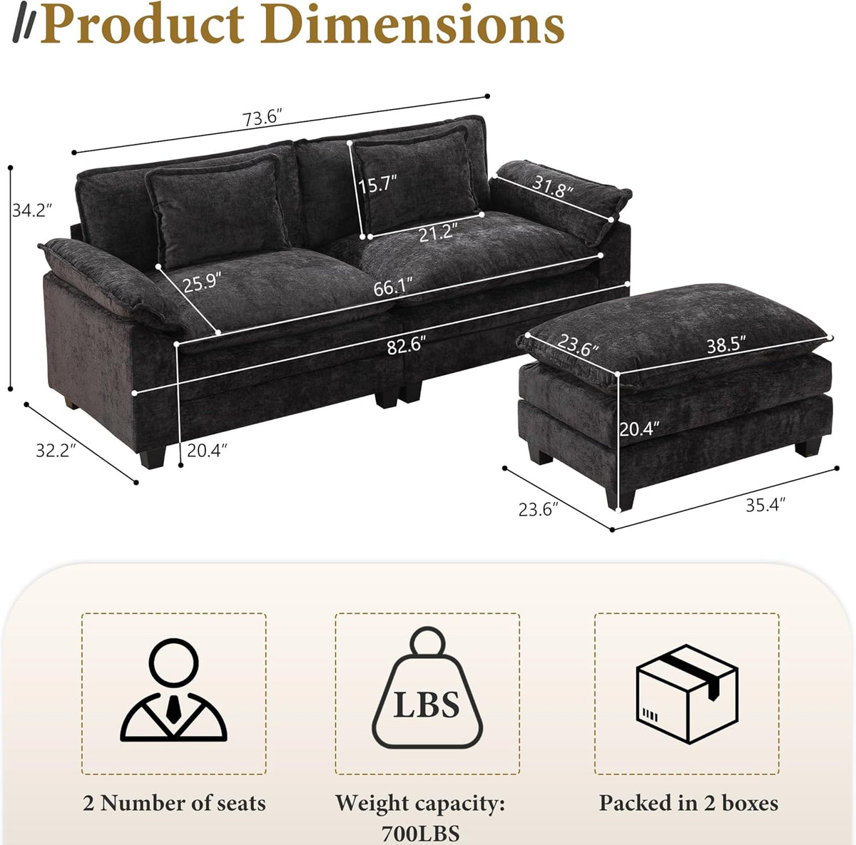 URRED Modular Sectional Sofa Comfy Cloud Couch, Modern Chenille Sofa Sleeper Deep Seat Couches with