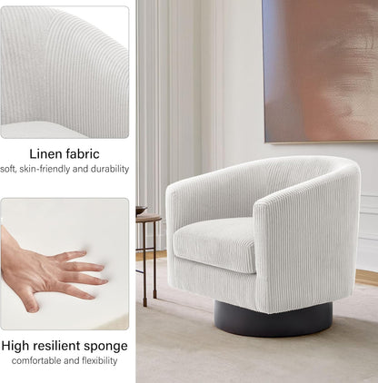 Swivel Barrel Accent Chair, Modern Round Corduroy Fabric Arm Chair for Living Room, Bedroom, Comfy