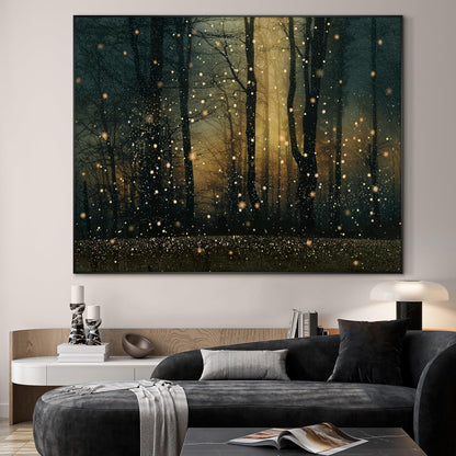 SIGNWIN 36"x46" Extra Large Framed Wall Art Magical Firefly Forest at Twilight, Enchanted Nature
