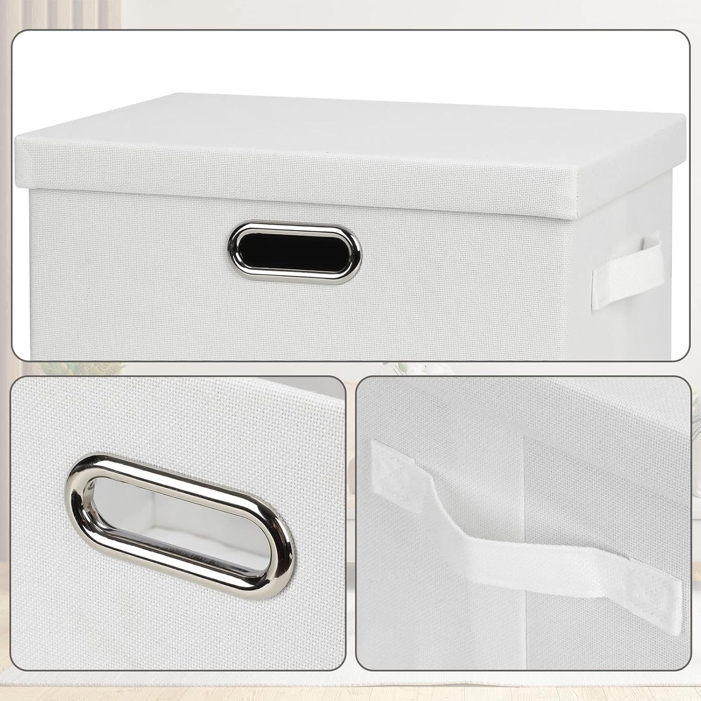 Medium 15" 21 Quart Collapsible Stackable Storage Bins with Lids, 1 Pack White Foldable Fabric