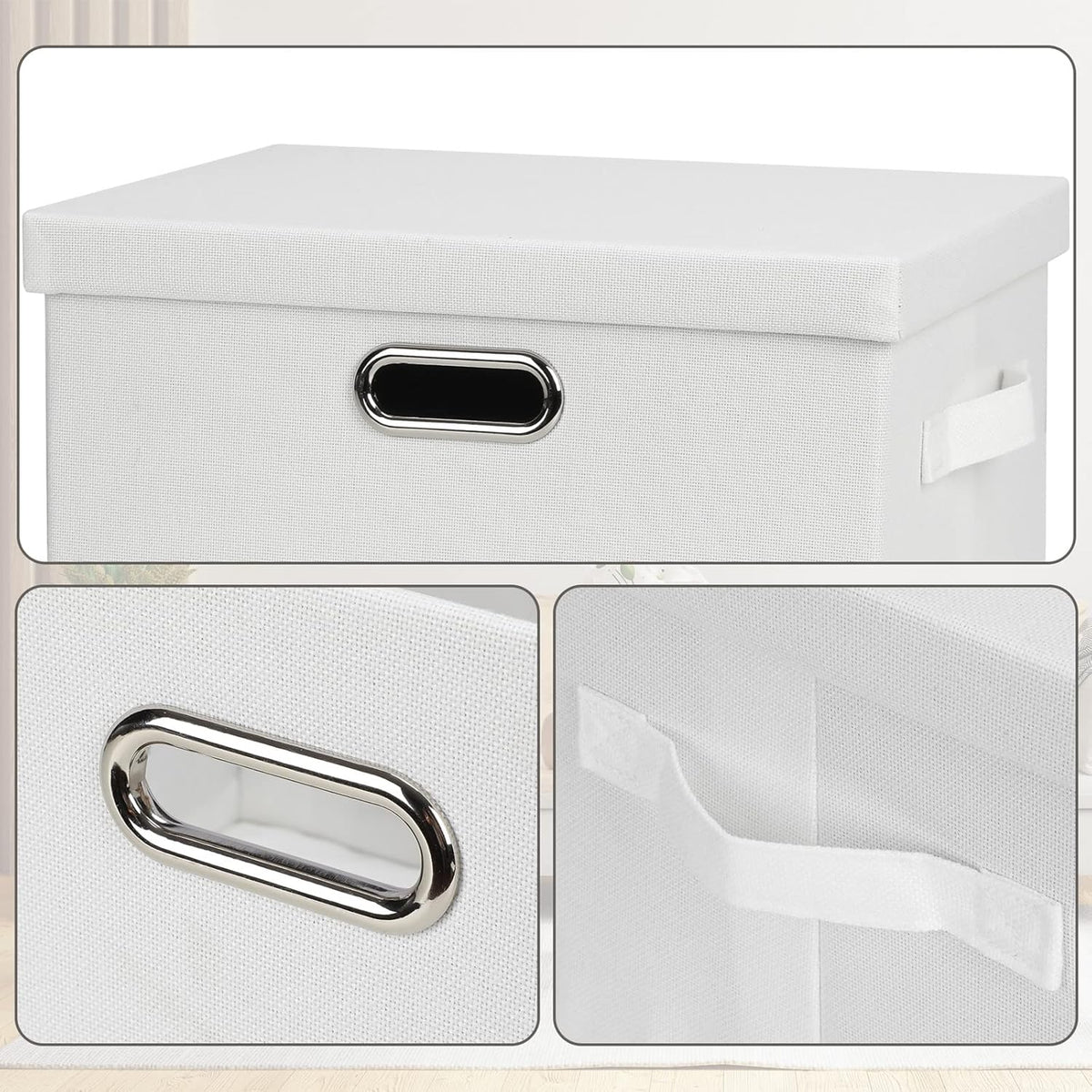 Medium 15" 21 Quart Collapsible Stackable Storage Bins with Lids, 1 Pack White Foldable Fabric