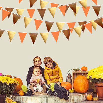 Fall Party Decorations Orange Gold Brown Metallic Fabric Triangle Pennant Banner Flag Bunting