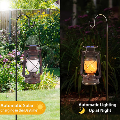Solar Powered LED Lanterns Decorative Outdoor,2 Pack Bronze Vintage Lanterns with Dancing