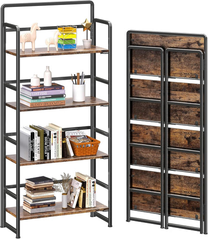 4NM No Assembly Foldable Bookshelf, 4-Shelf Collapsible Bookcase Storage for Small Spaces, 54" H