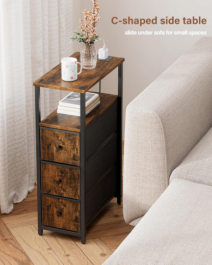 TUTOTAK Narrow Night Stand with Charging Station, Slim End Table with Plugins, Tall Side Table with