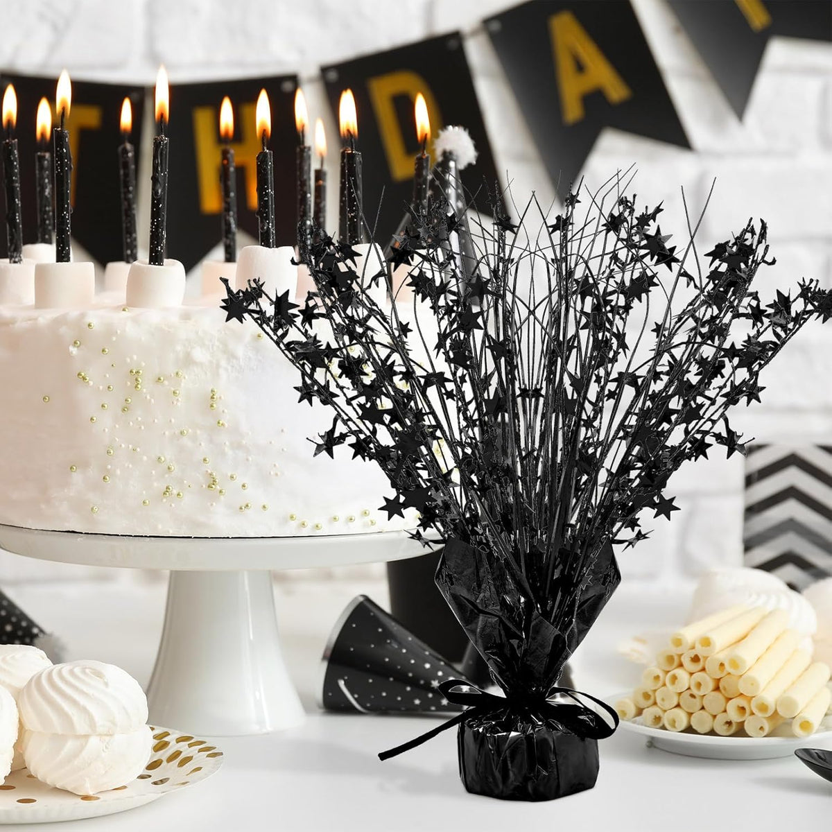 Crowye 18 Pieces Metallic Foil Spray Centerpiece Party Star Table Decoration Burst Metallic Table