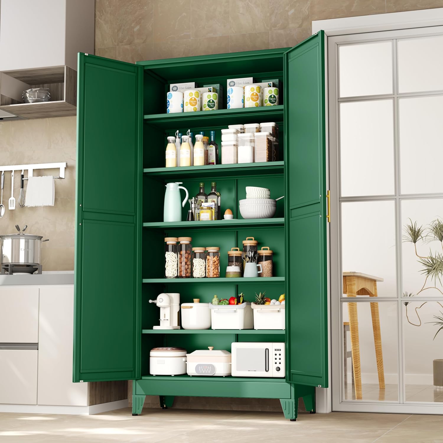 Kitchen Pantry Storage Cabinet with Doors and Adjustable Shelves, Metal ClosetMaid Food Pantry