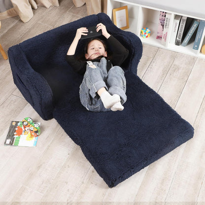 Kids Extra Wide Chairs for Toddler, 2-in-1 Toddler Soft Sherpa Couch Fold Out, Convertible Sofa to