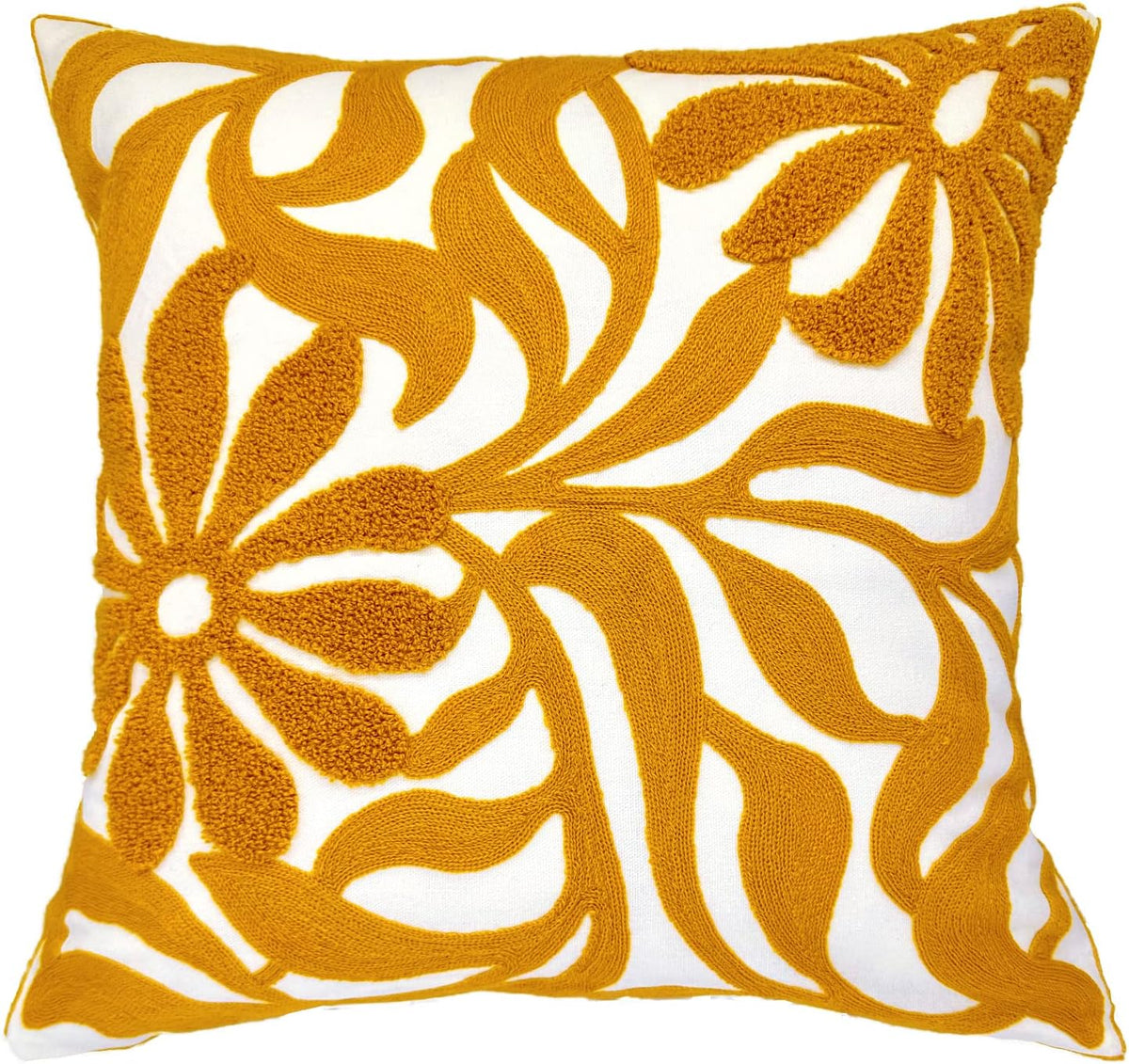 Alysheer Farmhouse Floral Leaves Embroidered Decorative Throw Pillow Cover 18x18 inches, Boho