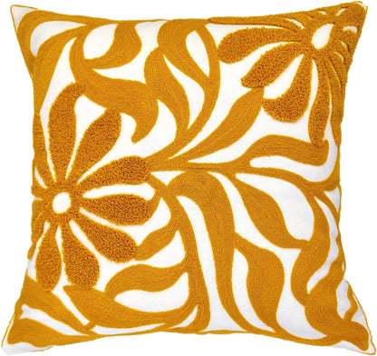 Alysheer Farmhouse Floral Leaves Embroidered Decorative Throw Pillow Cover 18x18 inches, Boho