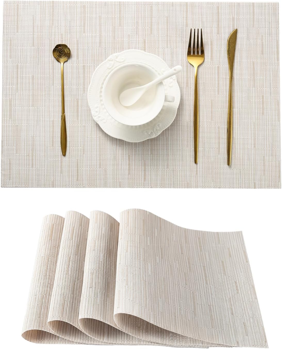 Leetaltree Pale Beige Placemats Set of 4 - Heat Resistant Non-Slip Place mats for Dining Table