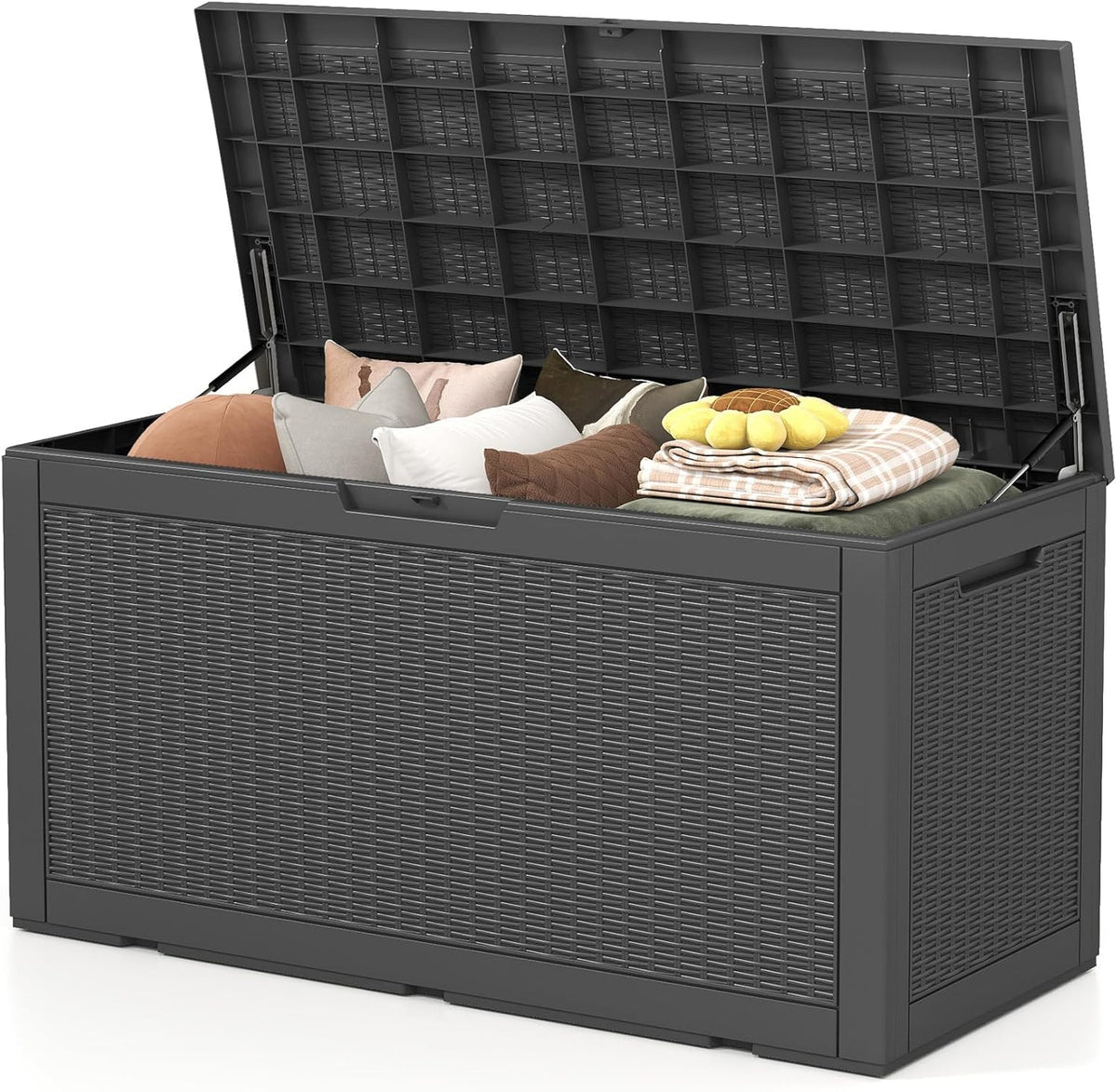 100 Gallon Deck Box Outdoor Waterproof, Rattan Outdoor Storage Box, Patio Storage Boxes for