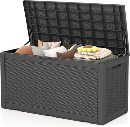 100 Gallon Deck Box Outdoor Waterproof, Rattan Outdoor Storage Box, Patio Storage Boxes for