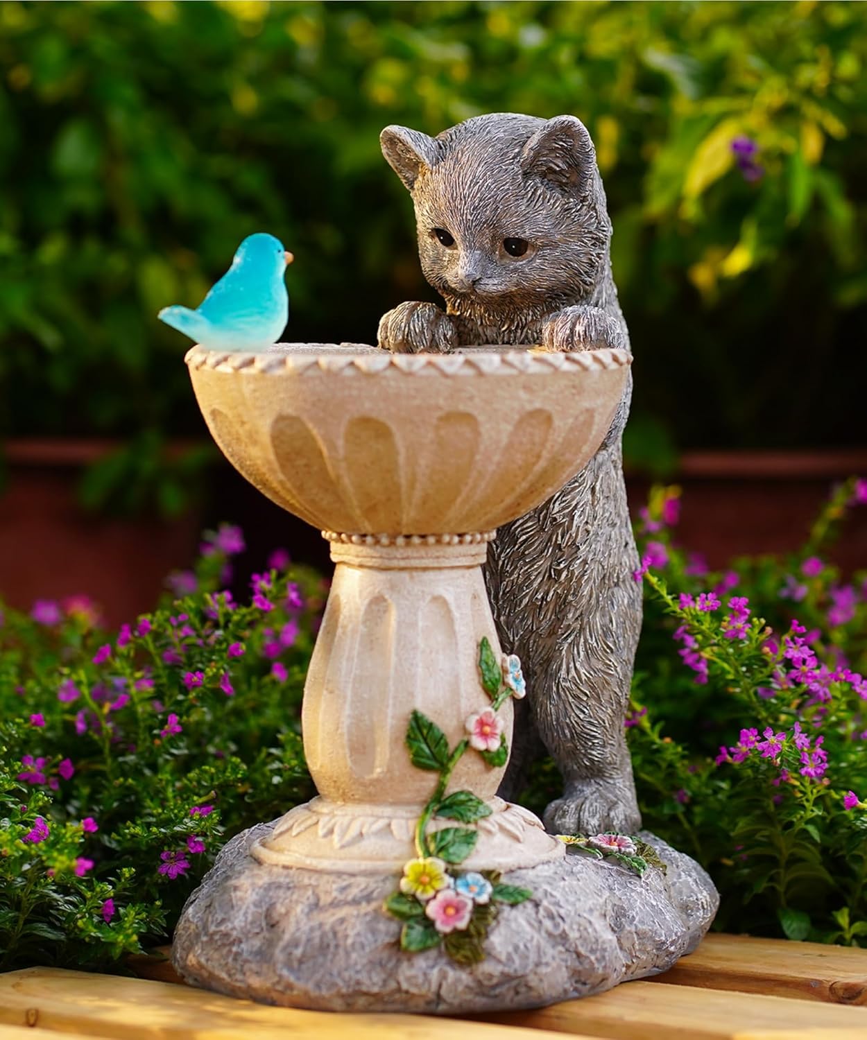 Cat Statues for Bird Bath: Outdoor Sculptures for Garden Lawn Patio Yard Balcony Porch - Unique