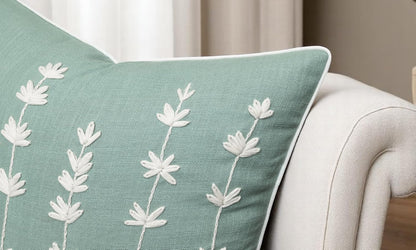 VAGMINE Hand Embroidered Daisy Accent Throw Pillow Cover - 20x20 Inches Square - 100% Cotton Light