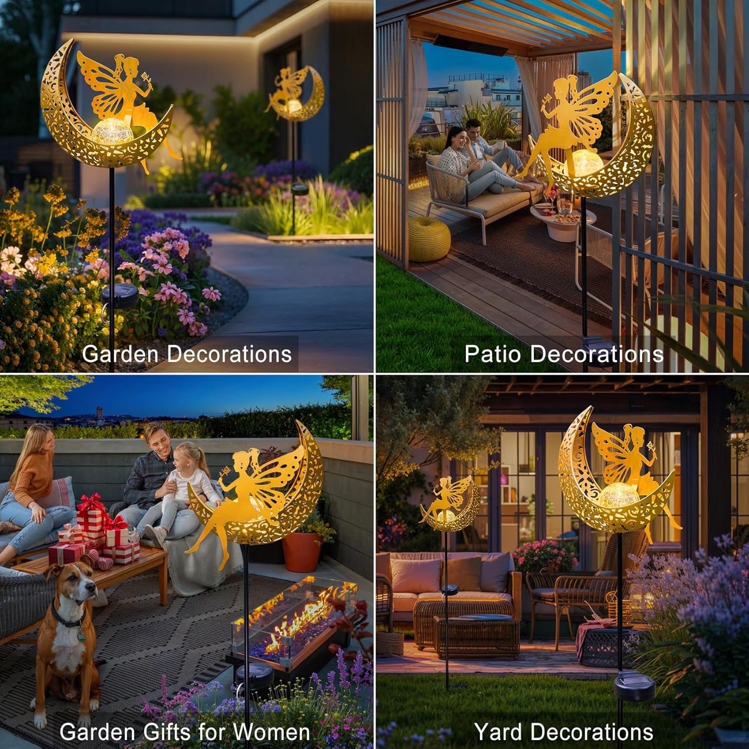 Fairy Moon Solar Lights Outdoor Garden Gifts for Mom Yard Decorations Stakes Lights, Waterproof LED
