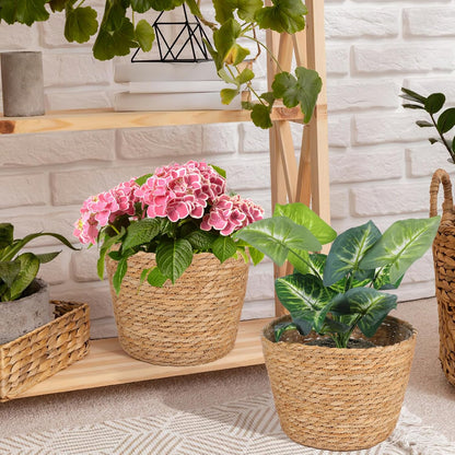 Woven Straw Flower Pot Seagrass Planters Basket Garden Plant Pot Containers Wicker Rattan Vase