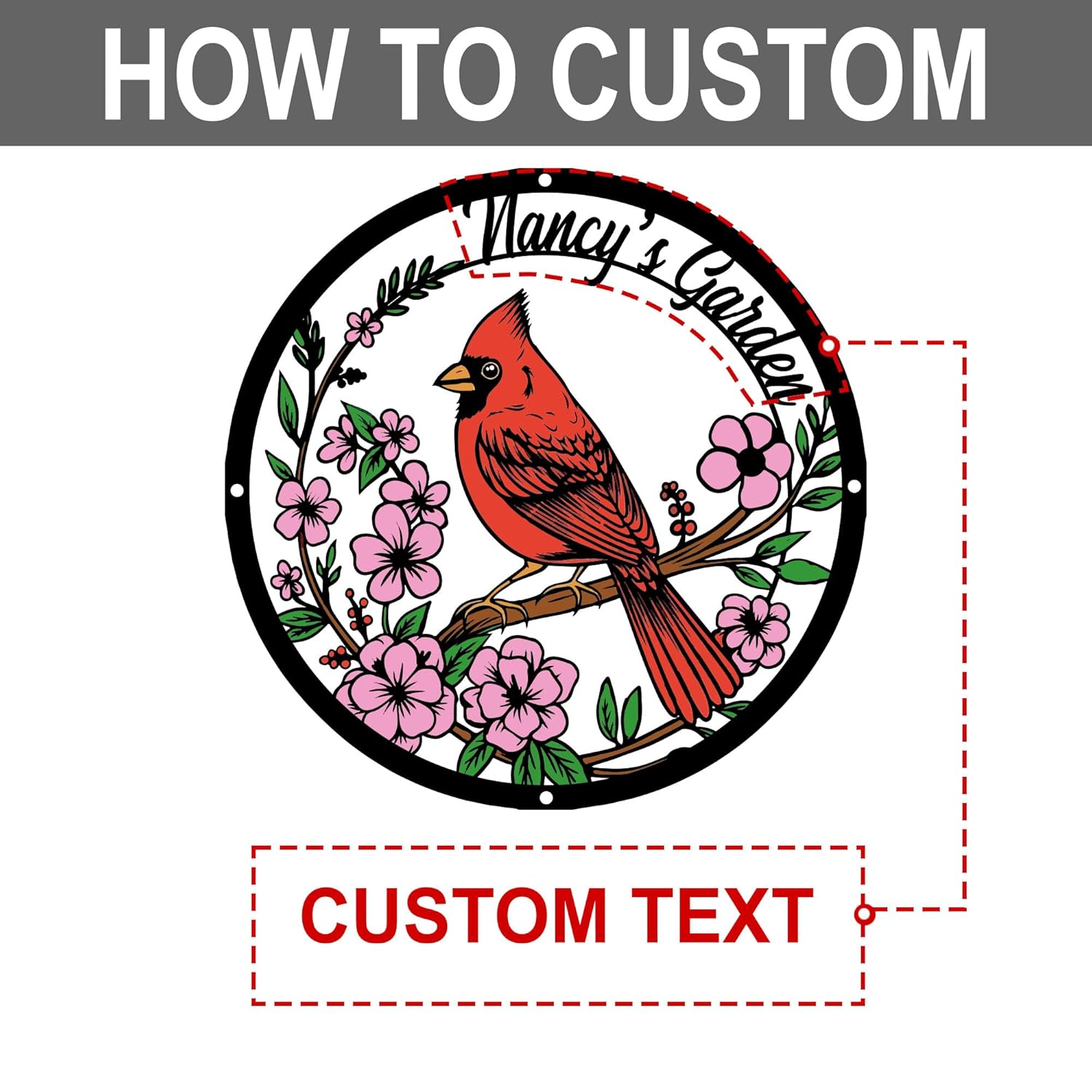 Personalized Name Garden Cardinal Metal Signs with Stake, Custom Family Name Yard Decor for Outdoor