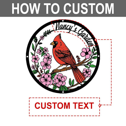 Personalized Name Garden Cardinal Metal Signs with Stake, Custom Family Name Yard Decor for Outdoor