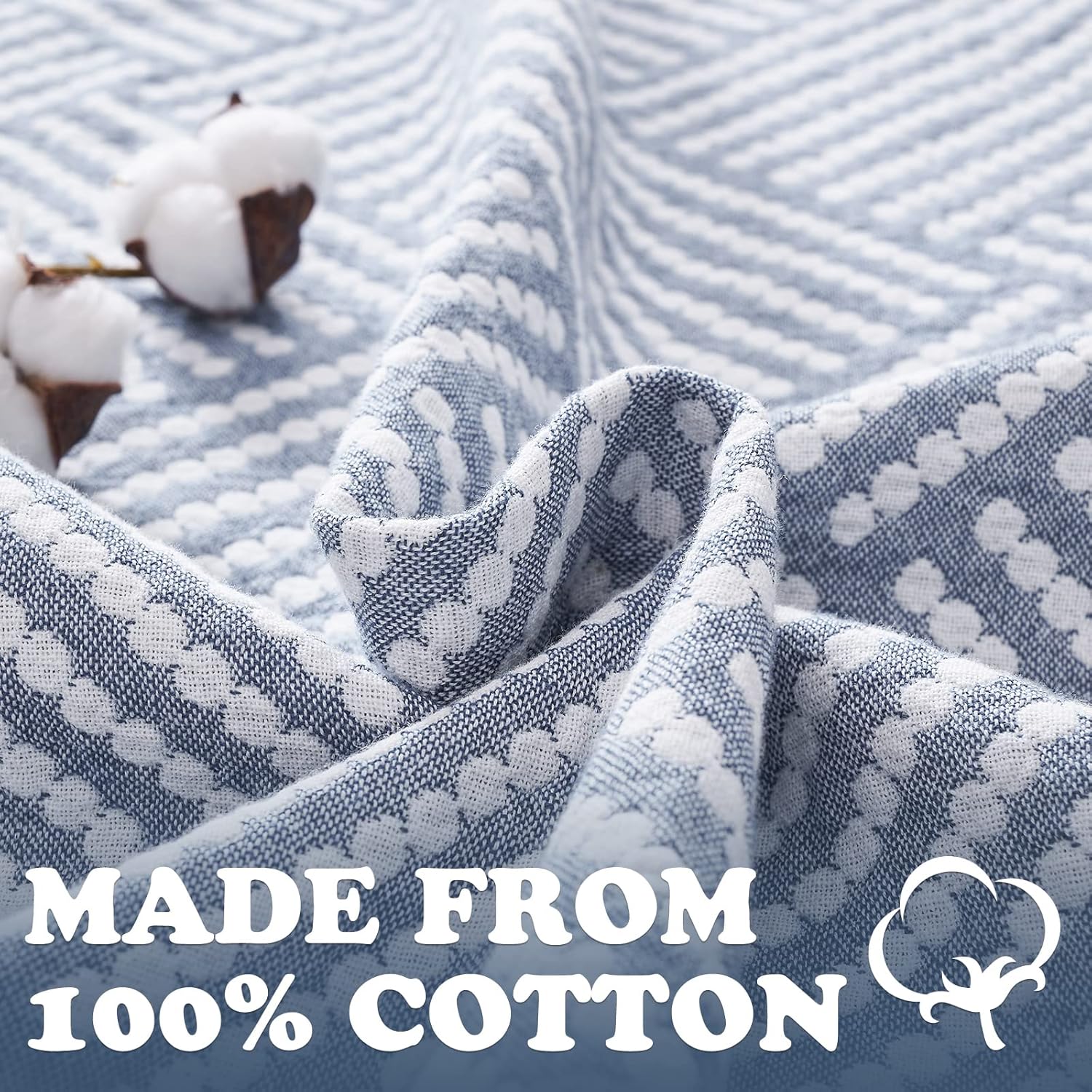 jinchan Boho 100% Cotton Blanket Muslin 50x60 Inches Lightweight 3-Layer Geometric Square Striped
