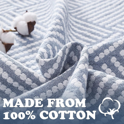 jinchan Boho 100% Cotton Blanket Muslin 50x60 Inches Lightweight 3-Layer Geometric Square Striped