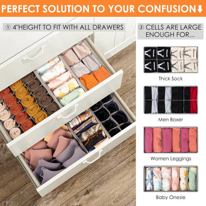 12 Pack Sock Underwear Drawer Organizer Dividers, 116 Cells Fabric Foldable Dresser Closet