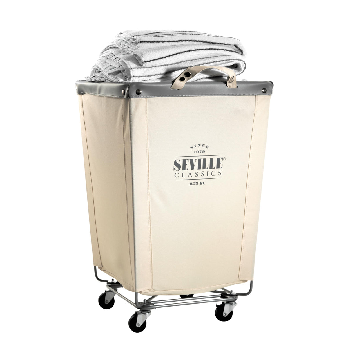 Seville Classics Large Commercial Heavy Duty Rolling Steel Frame Laundry Hamper Canvas Cart Bin, w/
