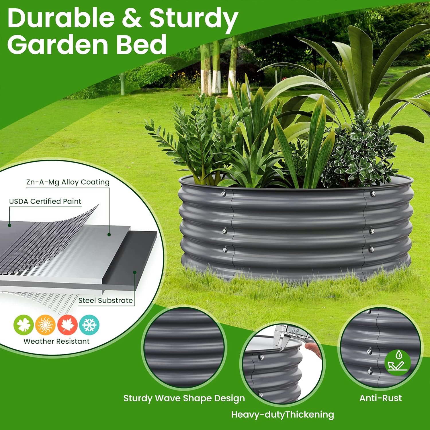 Round Raised Garden Beds, 42''x42''x17''Outdoor Galvanized Garden Planter Box for Vegetable Fruits