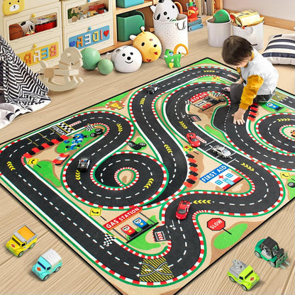 Kids Rug, Race Track Baby Play Mats, Realistic 3D Cascading Surround Route,5x7 Ft Kids Rug for