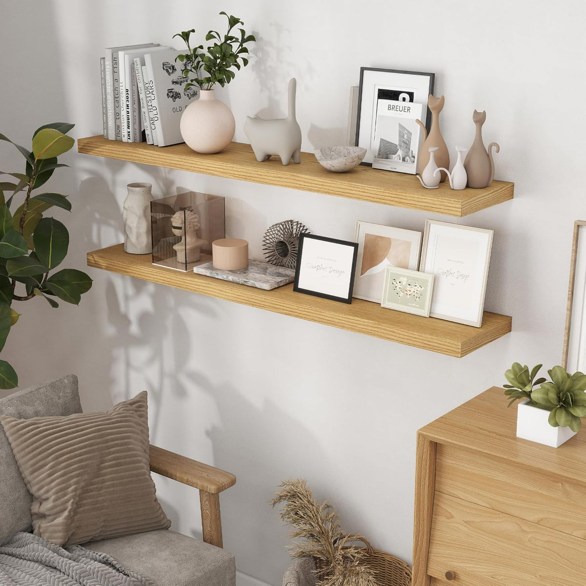55 Inch Floating Shelves Set of 2, Rustic 55 x 9 Floating Shelf for Wall, 9 Inch Deep Wall Shelves