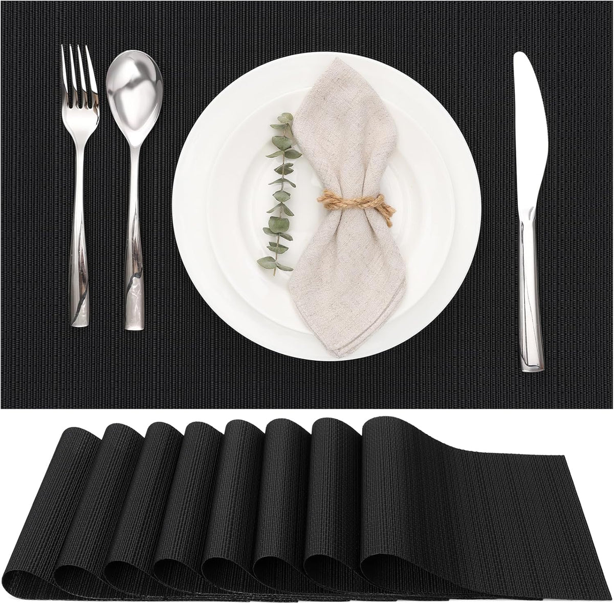 Myir JUN Placemats Set of 8, Vinyl Woven Placemats Place Mats Indoor Set of 8 Washable Table Mats