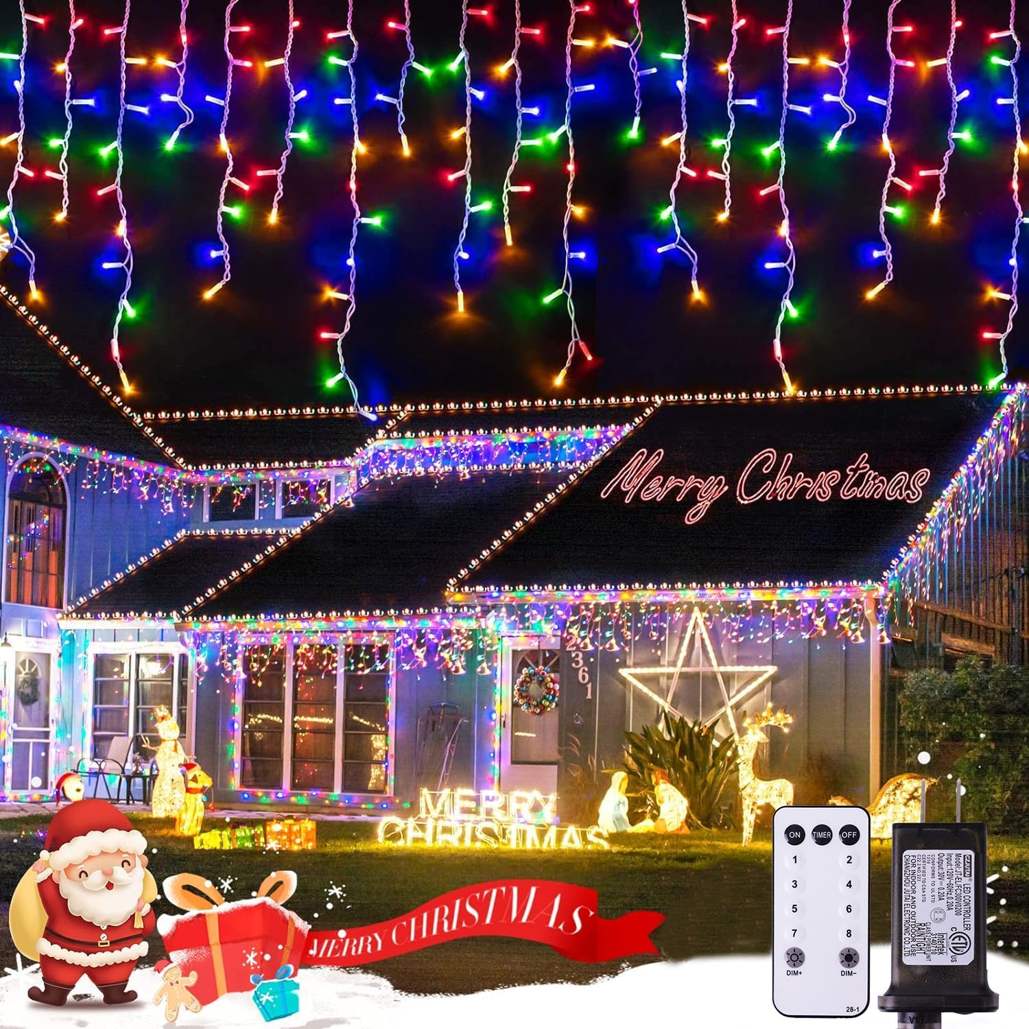 JMEXSUSS 400 LED 38.8Ft Icicle Christmas Lights With Remote - Outdoor Multicolor String Lights Plug