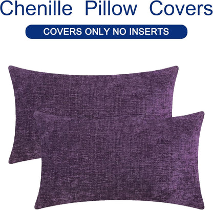 CaliTime Throw Pillow Covers Decorative 12 X 20 Inches Pack of 2 Cozy Chenille Cushion Cases for