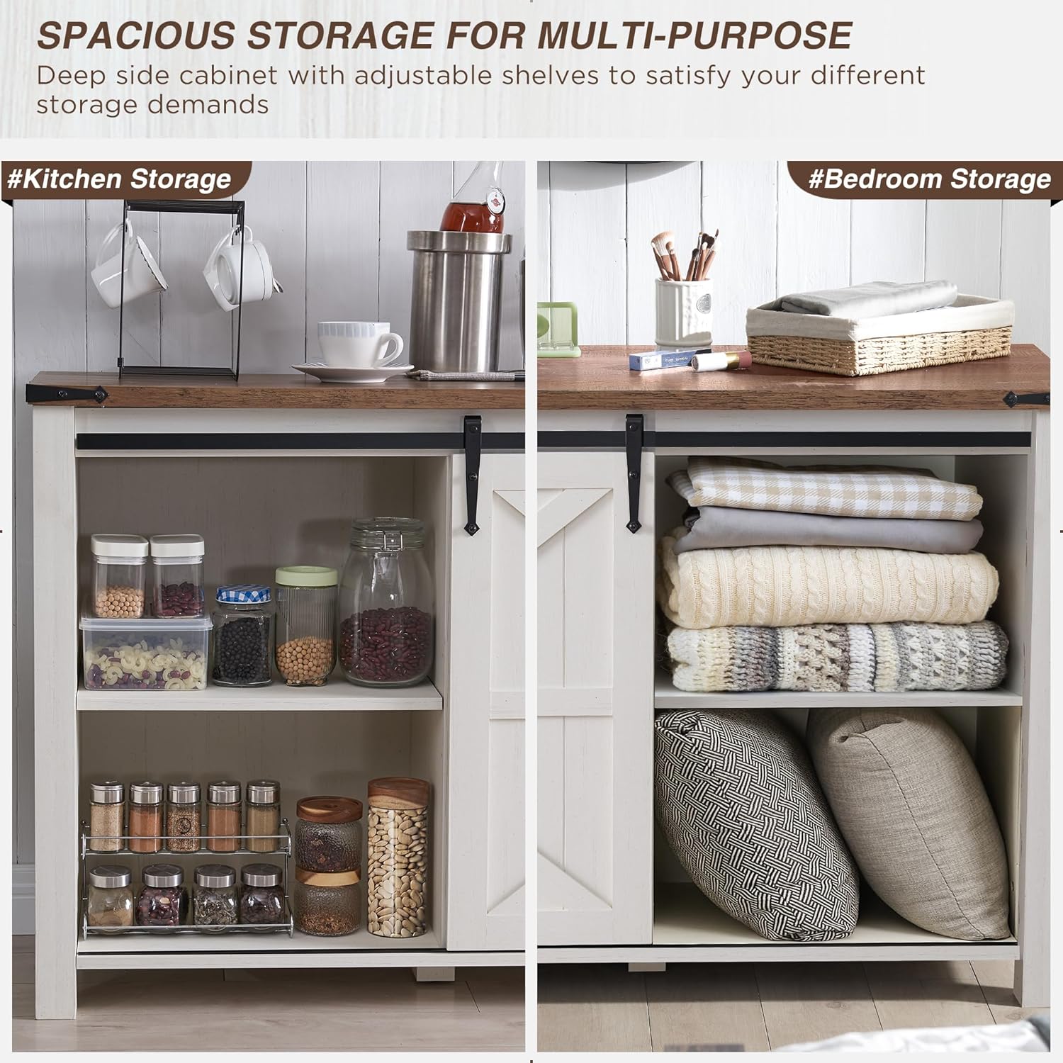 T4TREAM 60'' Farmhouse Dresser Chests for Bedroom w/4 Drawers & Sliding Barn Doors, Tall Chest of