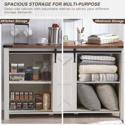T4TREAM 60'' Farmhouse Dresser Chests for Bedroom w/4 Drawers & Sliding Barn Doors, Tall Chest of