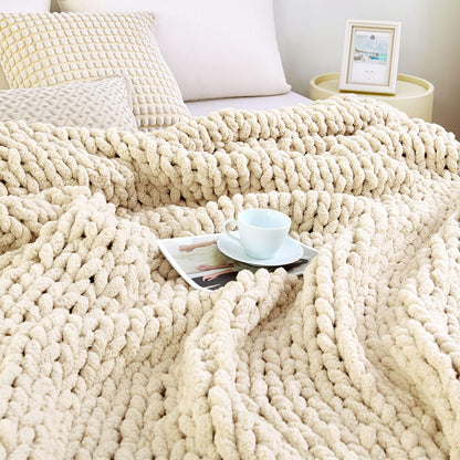 Admitrack Chunky Knit Blanket Throw 51"x63", 100% Hand Knit Chenille Throw Blanket for Sofa & Home